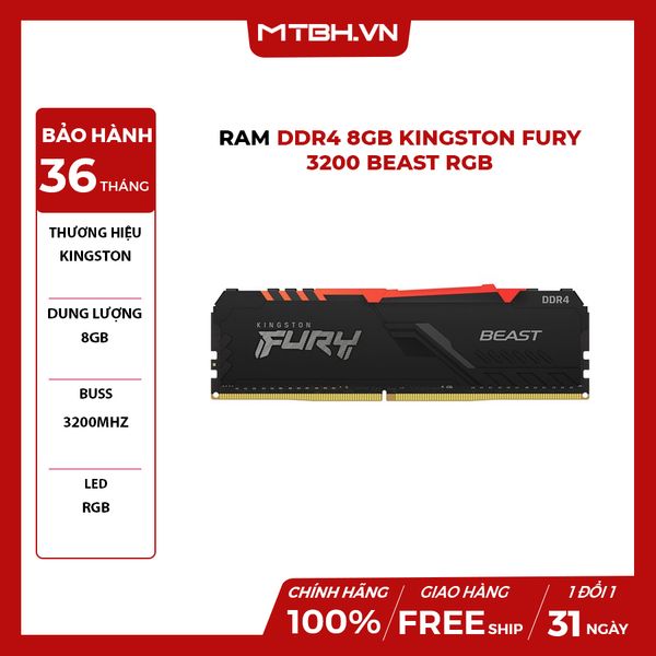 RAM DDR4 8GB Kingston Fury 3200 Beast RGB