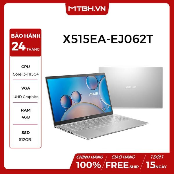 LAPTOP ASUS X515EA-EJ062T CORE I3-1115G4 | 4GB RAM | 512GB SSD | 15.6 FHD | Win 10 | SILVER DGW