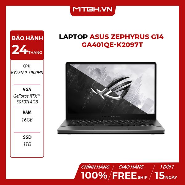 LAPTOP ASUS ZEPHYRUS G14 GA401QE-K2097T RYZEN 9-5900HS | 16GB RAM | 1TB SSD | GeForce RTX™ 3050Ti 4GB | 14' WQHD 120Hz | Win 10