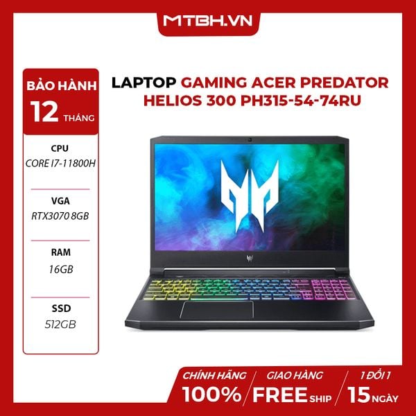 LAPTOP GAMING ACER PREDATOR HELIOS 300 PH315-54-74RU CORE I7-11800H | RTX3070 8GB | 16GB RAM | 512GB SSD | 15.6
