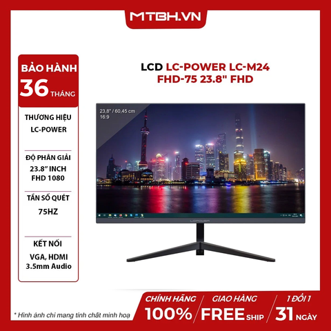 MÀN HÌNH LCD LC-POWER LC-M24-FHD-75 24" FHD VA 75HZ HDMI+VGA VIỀN SIÊU MỎNG