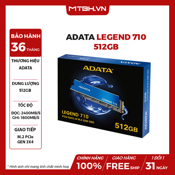 SSD ADATA 512GB LEGEND 710 M.2 PCIe Gen3x4 (Đọc 2,400MB/s)