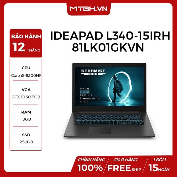 LAPTOP LENOVO IDEAPAD L340-15IRH GAMING 81LK01GKVN I5-9300HF | GTX1050 3GB | 8GB RAM | 256GB SSD | 15.6” FHD IPS | WIN 10 | FPT