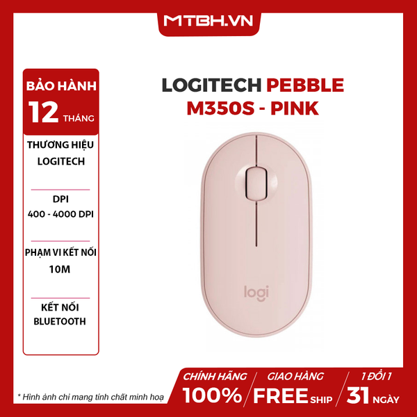 Chuột không dây Bluetooth Logitech Pebble M350S - Pink