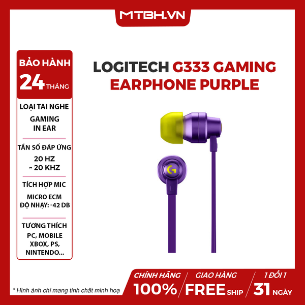 Tai nghe Logitech G333 Gaming Earphone Purple