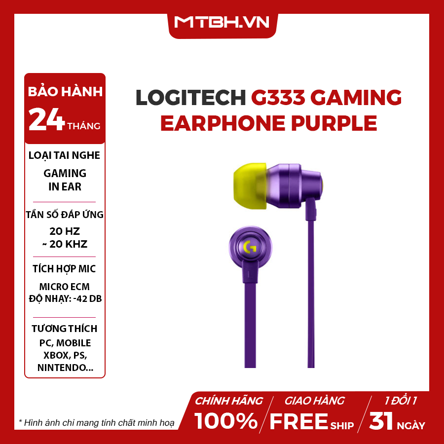 Tai nghe Logitech G333 Gaming Earphone Purple – Máy Tính Biên Hòa
