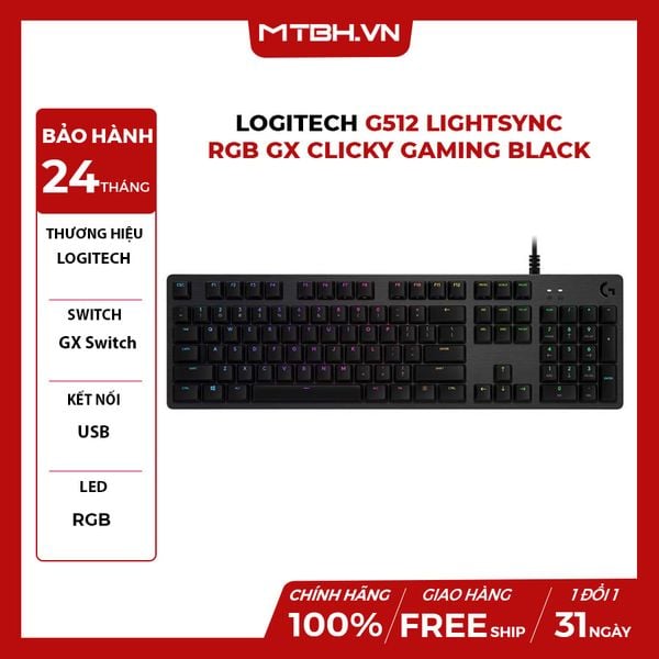 BÀN PHÍM CƠ LOGITECH G512 LIGHTSYNC RGB GX CLICKY GAMING BLACK