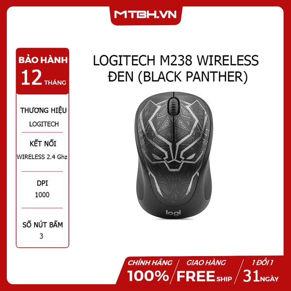 CHUỘT LOGITECH M238 WIRELESS ĐEN (BLACK PANTHER)