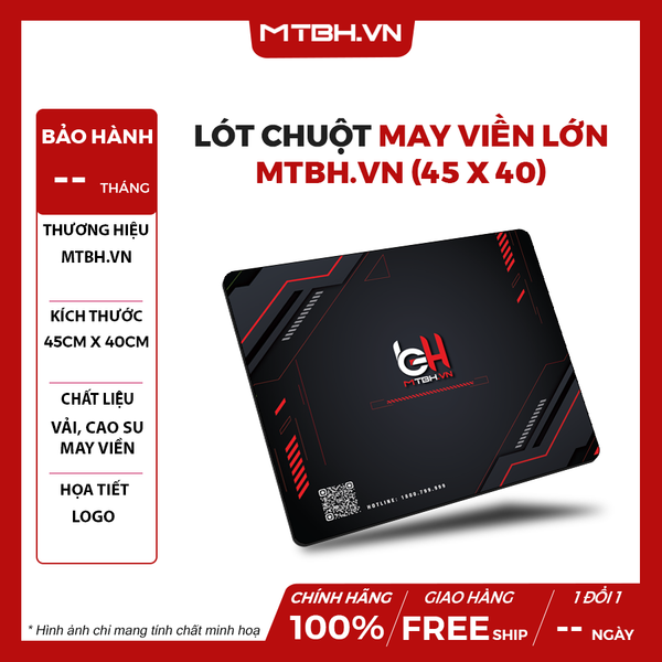 LÓT CHUỘT MTBH GAMING SIZE 40*45cm - DÀY 4mm | MAY BO VIỀN | QR CODE