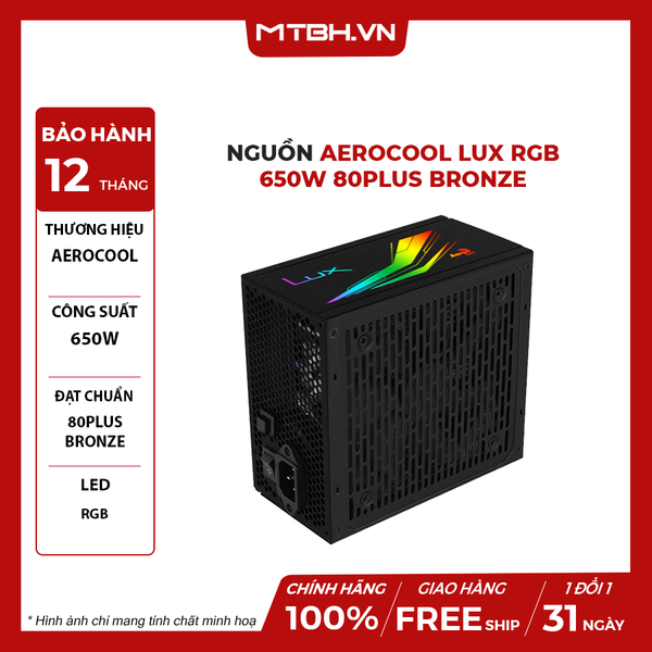 NGUỒN AEROCOOL LUX RGB 650W 80Plus Bronze BH 12 THÁNG