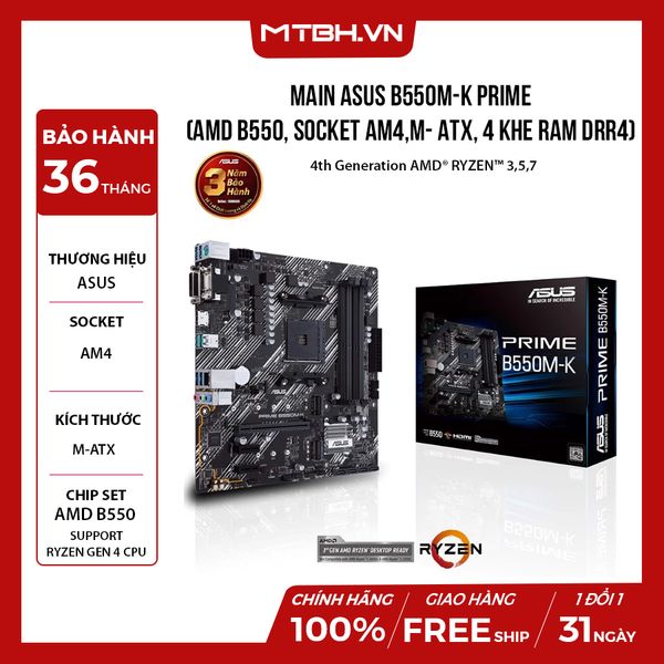 MAIN ASUS B550M-K PRIME (AMD B550, Socket AM4,m- ATX, 4 khe RAM DRR4)