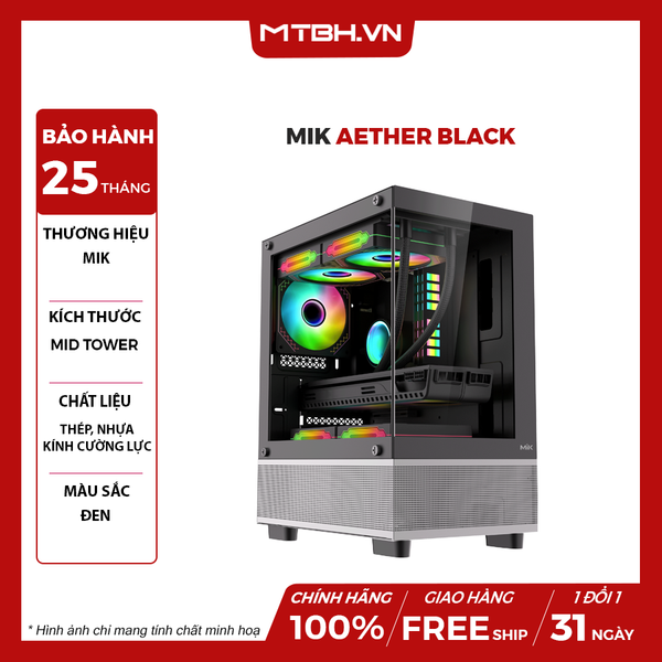 CASE MIK AETHER BLACK (MATX/MID TOWER/MÀU ĐEN)