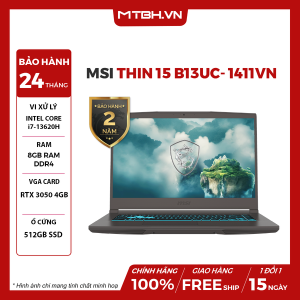 LAPTOP GAMING MSI THIN 15 B13UC- 1411VN CORE i7-13620H | RTX 3050 4GB | 8GB RAM | 512GB SSD | 15.6 FHD IPS 144Hz | Win11