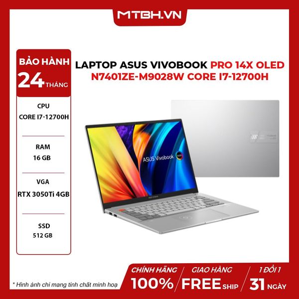 LAPTOP ASUS VIVOBOOK PRO 14X OLED N7401ZE-M9028W CORE i7-12700H | 16GB RAM | 512GB SSD | RTX 3050Ti 4GB | 14.5' OLED 2.8K 90Hz | Win 11