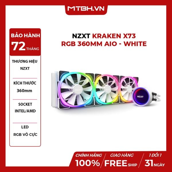 TẢN NHIỆT NƯỚC NZXT KRAKEN X73 RGB 360MM AIO - WHITE