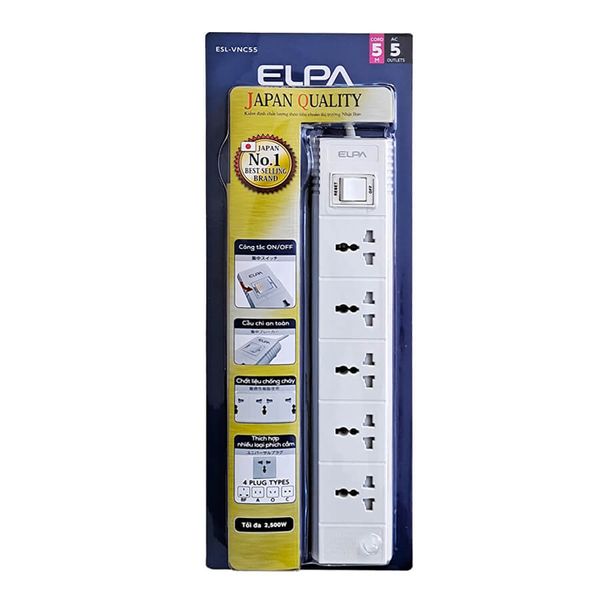 Ổ CẮM ĐIỆN CAO CẤP ELPA ESL-VNC55 | 5 Ổ ĐIỆN, 1 CÔNG TÁC, 5M