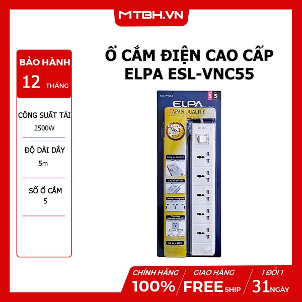 Ổ CẮM ĐIỆN CAO CẤP ELPA ESL-VNC55 | 5 Ổ ĐIỆN, 1 CÔNG TÁC, 5M