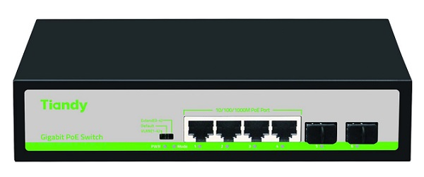 Switch TIANDY TC-P3S06 4 Port GE PoE + 2 Port 1G SFP (H/0402/AT/60)