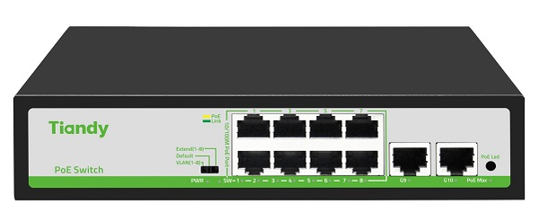 Switch TIANDY TC-P3S010 8 Port 10/100Mbps PoE + 2 Port GE Uplink (H/0820/AT/90)