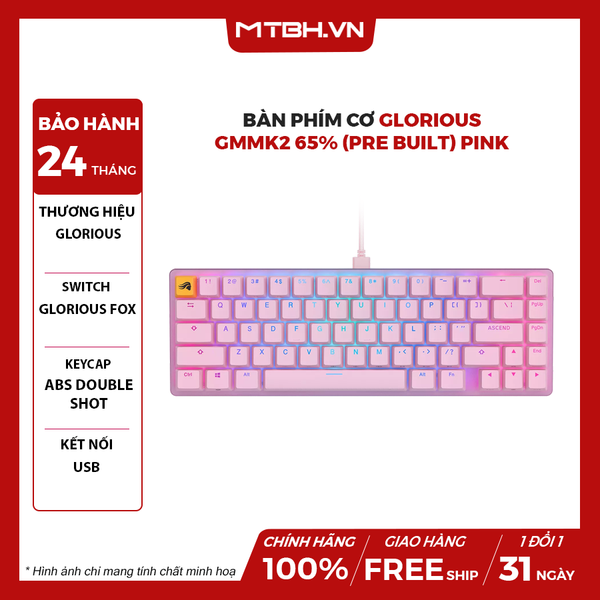 Bàn Phím Cơ Glorious GMMK2 65% (Pre Built) Pink (GLO-GMMK2-65-FOX-P:)