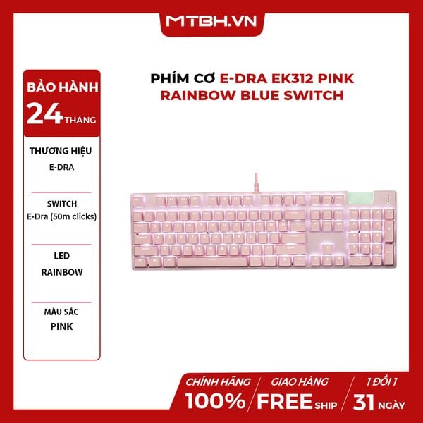 Bàn Phím Cơ E-DRA EK312 Pink Rainbow Blue Switch