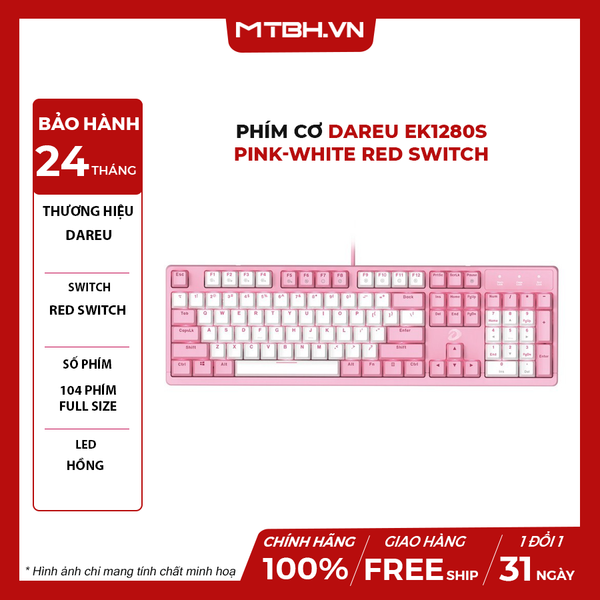 Bàn Phím Cơ DAREU EK1280s PINK-WHITE Red Switch