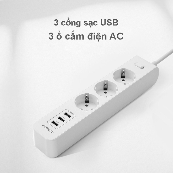 Ổ cắm điện Pisen 303-EP (3 USB, 3 AC)