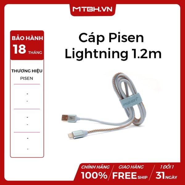 Cáp Pisen Lightning Denim Aluminum Alloy 1.2m (Cowboy, AL14-1200) , xanh bò