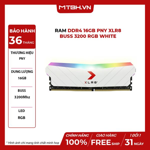 RAM DDR4 16GB PNY XLR8 BUSS 3200 RGB WHITE