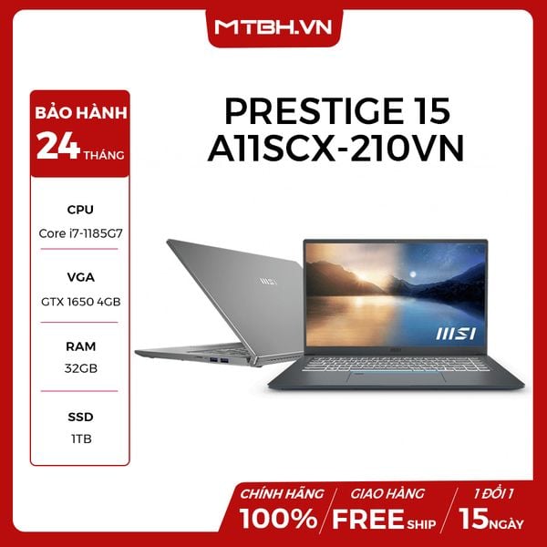 LAPTOP MSI PRESTIGE 15 A11SCX-210VN i7-1185G7 | 32GB RAM | 1TB SSD | VGA GTX 1650 4GB | 15.6