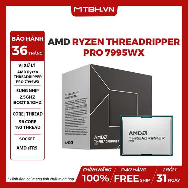 CPU AMD Ryzen THREADRIPPER PRO 7995WX ( 96 NHÂN 192 LUỒNG / 2.5 - 5.1 GHz / 480MB ) BOX CHÍNH HÃNG