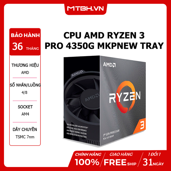 CPU AMD RYZEN 3 PRO 4350G MKP (3.8 GHz turbo upto 4.0GHz / 6MB / 4 Cores, 8 Threads / 65W / Socket AM4) NEW TRAY