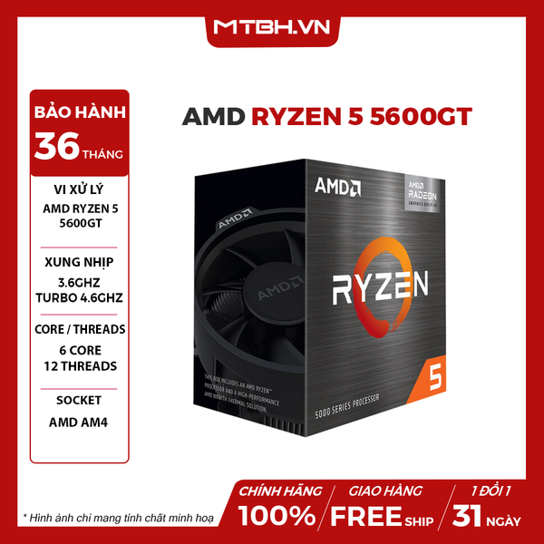 CPU AMD RYZEN 5 5600GT (3.6GHZ UPTO 4.6GHZ / 19MB / 6 CORES, 12 THREADS / 65W / SOCKET AM4)