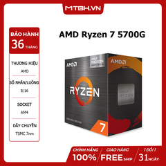 CPU AMD Ryzen 7 5700G / 3.8GHz Boost 4.6GHz / 8 nhân 16 luồng / 16MB / AM4U