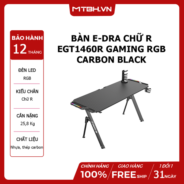BÀN E-DRA CHỮ R EGT1460R GAMING RGB CARBON BLACK