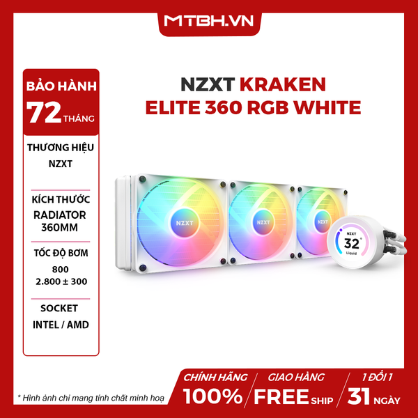 TẢN NHIỆT NƯỚC NZXT KRAKEN ELITE 360 RGB WHITE - 360MM (RL-KR36E-W1)