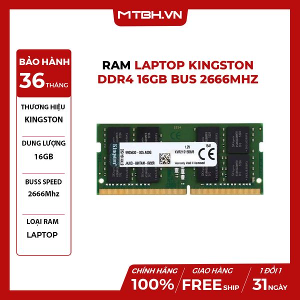 RAM LAPTOP KINGSTON DDR4 16GB BUS 2666MHz 1.2V