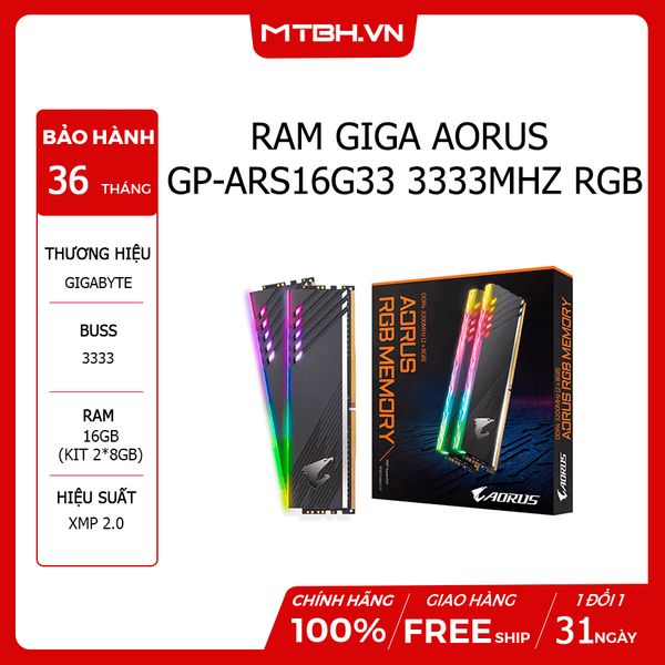 RAM DDR4 16GB GIGA AORUS RGB 16GB (2X8GB) 3333MHZ GP-ARS16G33