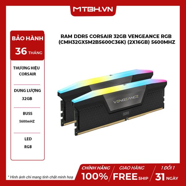 Ram DDR5 32GB Corsair Vengeance RGB 32GB (2x16GB) 5600MHz