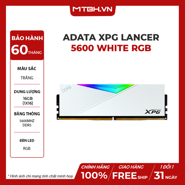 RAM DDR5 16GB ADATA XPG LANCER 5600 WHITE RGB