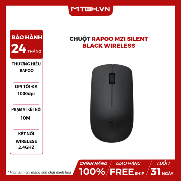 CHUỘT RAPOO M21 SILENT BLACK - WIRELESS 2.4GHZ