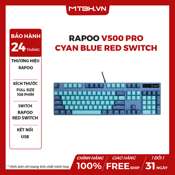 Bàn Phím Cơ Rapoo V500 Pro Cyan Blue Red Switch