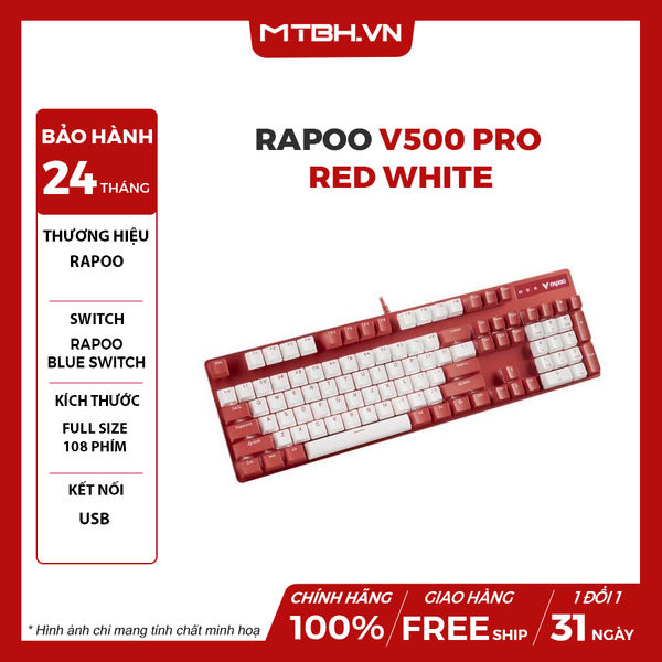 BÀN PHÍM CƠ RAPOO V500 PRO WHITE RED BLUE SWITCH