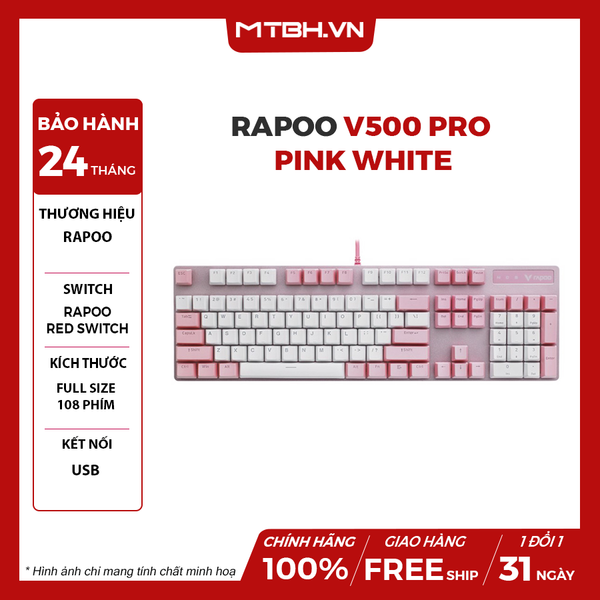 Bàn Phím Cơ Rapoo V500 Pro Pink White Red Switch