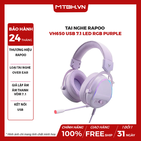 TAI NGHE RAPOO VH650 USB 7.1 LED RGB PURPLE