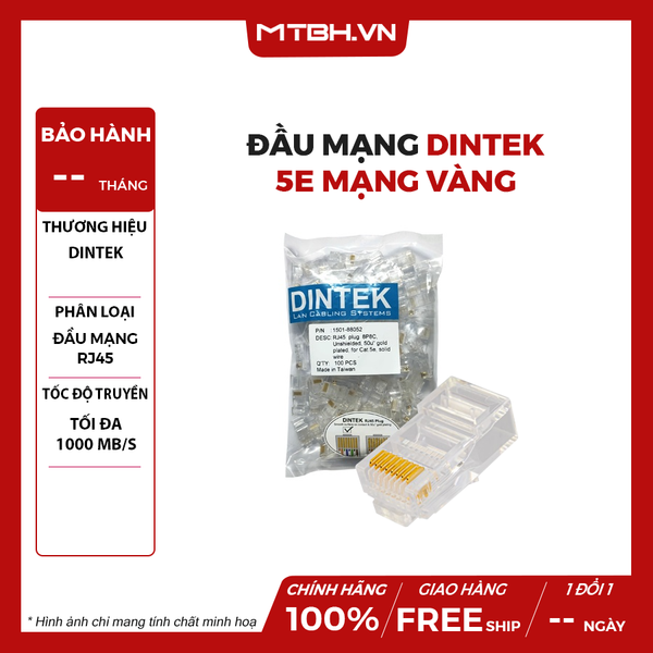 ĐẦU RJ45 DINTEK 5E MẠ VÀNG - 1 CÁI