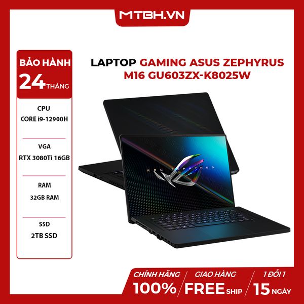 LAPTOP GAMING ASUS ZEPHYRUS M16 GU603ZX-K8025W CORE i9-12900H | RTX 3080Ti 16GB | 32GB RAM | 2TB SSD | 16