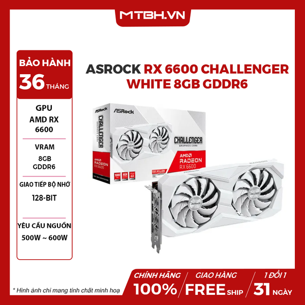 VGA ASROCK RX 6600 CHALLENGER WHITE 8GB GDDR6 ( RX6600 CLW 8G )