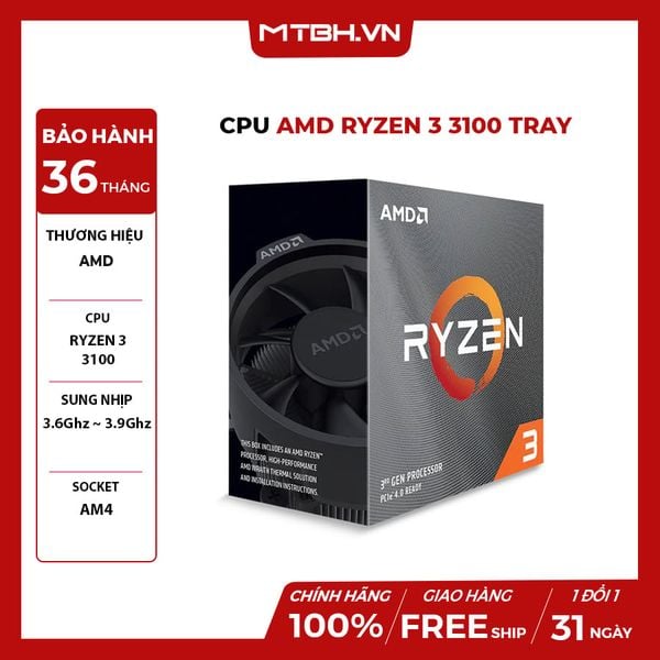CPU AMD RYZEN 3 3100 (3.6GHz Boost 3.9GHz | 4 Cores / 8 Threads | 16MB Cache | PCIe 4.0) SOCKET AM4 Tray