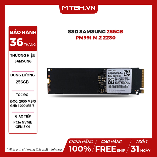 SSD Samsung 256GB PM991 M2 2280 PCIe NVMe Gen 3×4 NOBOX BH 3 NĂM